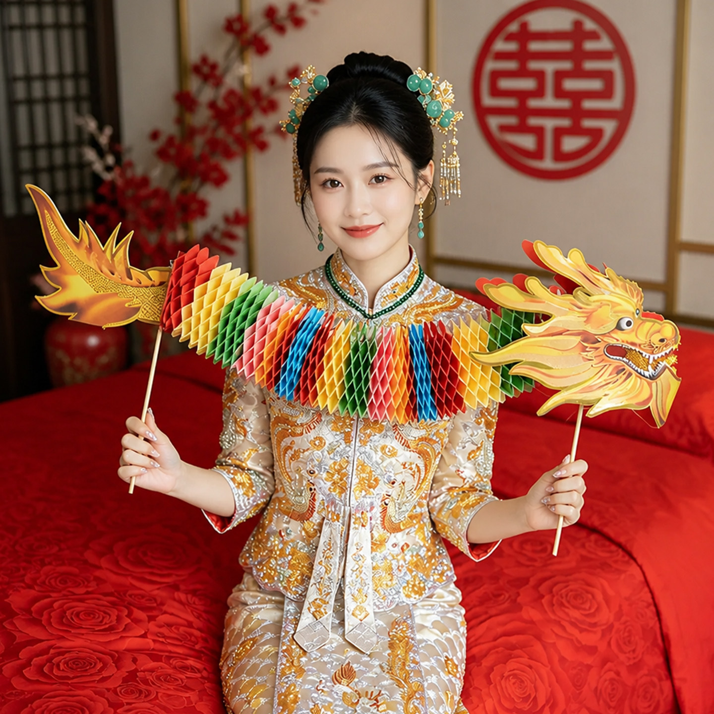 新年婚房接亲剪纸纸龙道具