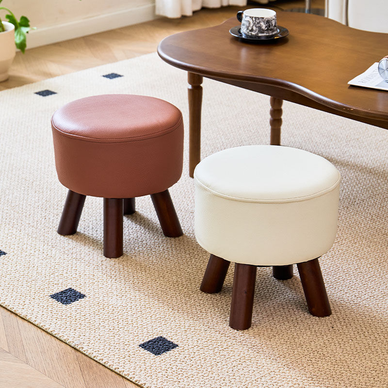 小凳子家用矮凳子可叠放实木小板凳圆凳换鞋穿鞋皮面凳茶几沙发凳