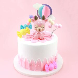 小鹿生日蛋糕装饰摆件可爱粉色