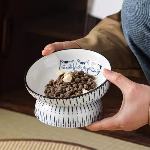 猫碗狗碗青花陶瓷猫食盆慢食碗