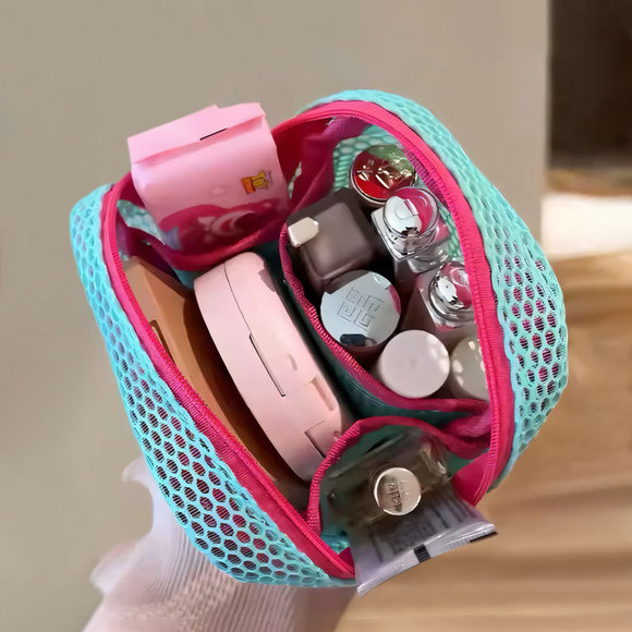 多巴胺豆腐包迷你网纱可携式旅行洗漱化妆品收纳包补妆包网格杂物