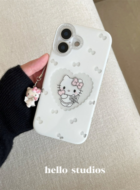 hello studios韩系温柔白蝴蝶结Kitty手机壳适用苹果17promax新款iPhone16PRo/14pro双层印花壳15/13
