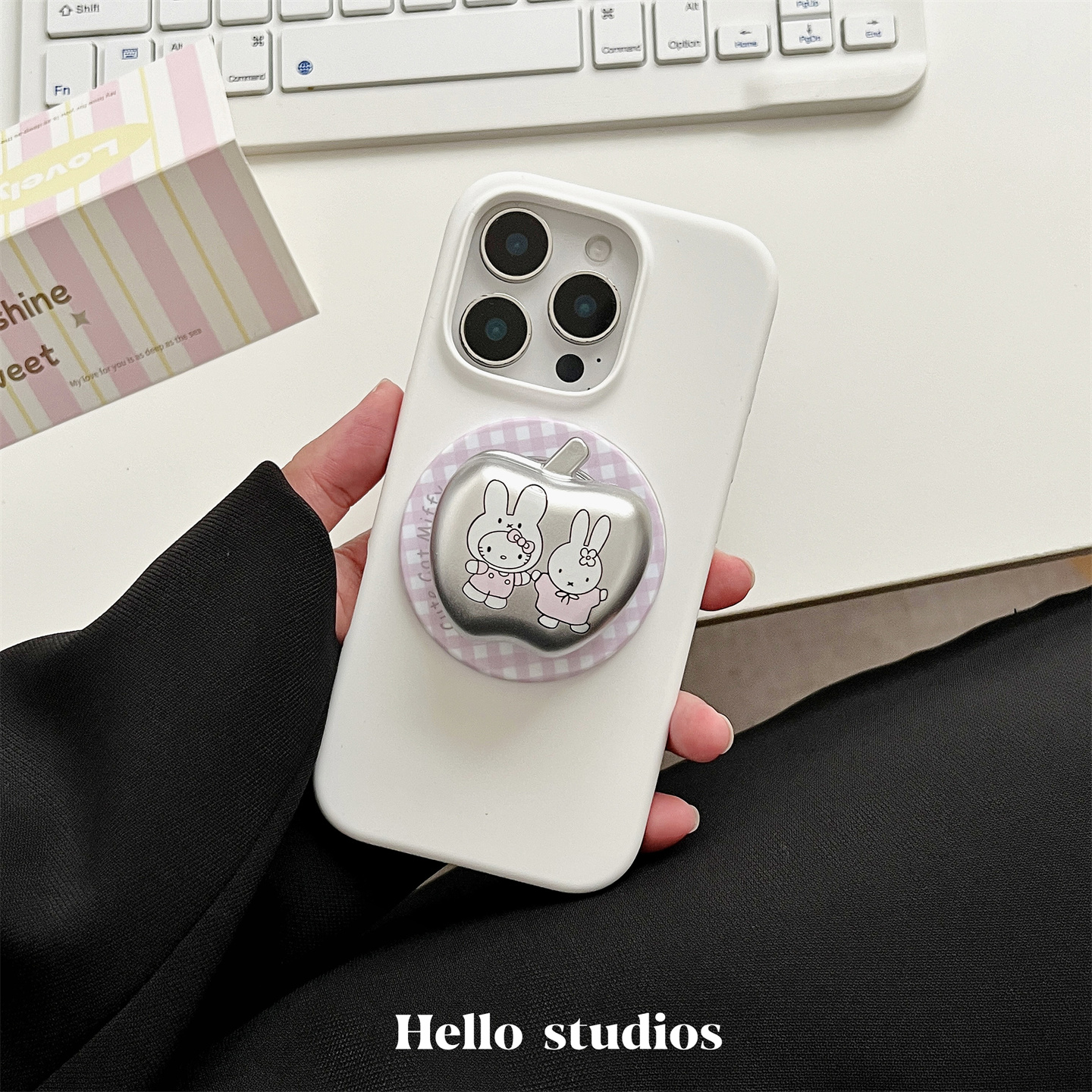 hello studios可爱kt米菲兔磁吸支架手机壳适用13苹果17promax新款iPhone16PRo/15pro液态硅胶壳13