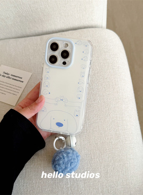 hello studios简约蓝色线条小狗双层手机壳适用苹果17promax新款iPhone16PRo/14pro壳15/17pro