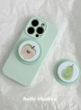 hello studios小清新薄荷绿磁吸支架手机壳适用15苹果17promax新款iPhone16PRO全包13保护套14pro液态壳