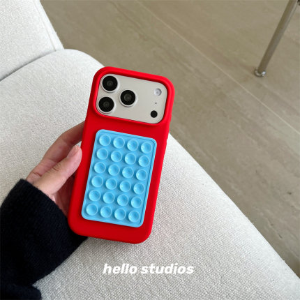 hello studios简约小众撞色吸盘手机壳适用苹果17promax新款iPhone16PRo/14pro壳15/13/17pro液态硅胶壳