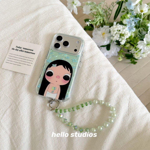 可爱绿色花花小玉挂绳手机壳