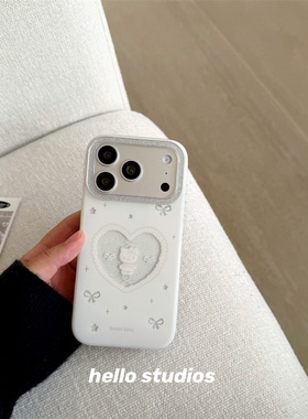 hello studios甜美白色kt闪粉手机壳适用苹果17promax新款iPhone16PRo/14pro壳15/13/17pro