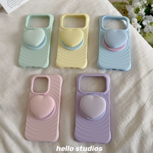 hello studios液态硅胶波漾纹爱心磁吸支架手机壳适用16苹果17promax新款iPhone16PRo液态硅胶17pro