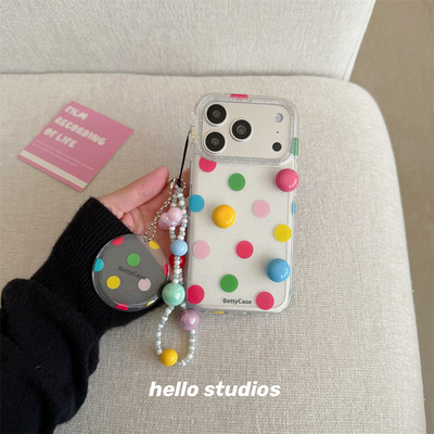 彩色波点立体挂绳手机壳