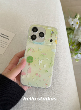 hello studios春天小清新绿色信鸽手机壳适用苹果17promax新款iPhone16PRo/14pro壳15/17pro