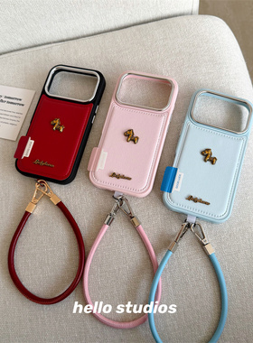 hello studios简约高级感皮质小马挂绳手机壳适用苹果17promax新款iPhone16PRo/14pro壳15/17pro
