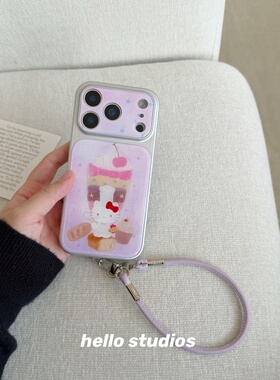 hello studios可爱紫色厨师Kitty挂绳手机壳适用苹果17promax新款iPhone16PRo壳15/17pro女