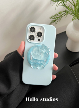 hello studios细闪蓝色Kitty磁吸支架手机壳适用13苹果16promax新款iPhone15PRO全包15保护套14pro液态硅胶壳