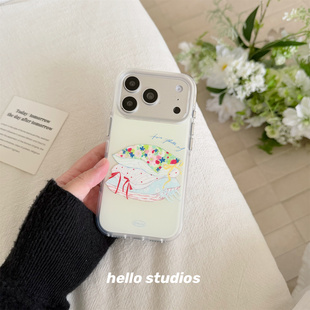 hello iPhone16PRo 14pro壳15 17pro studios韩系奶黄碎花枕头双层手机壳适用苹果17promax新款