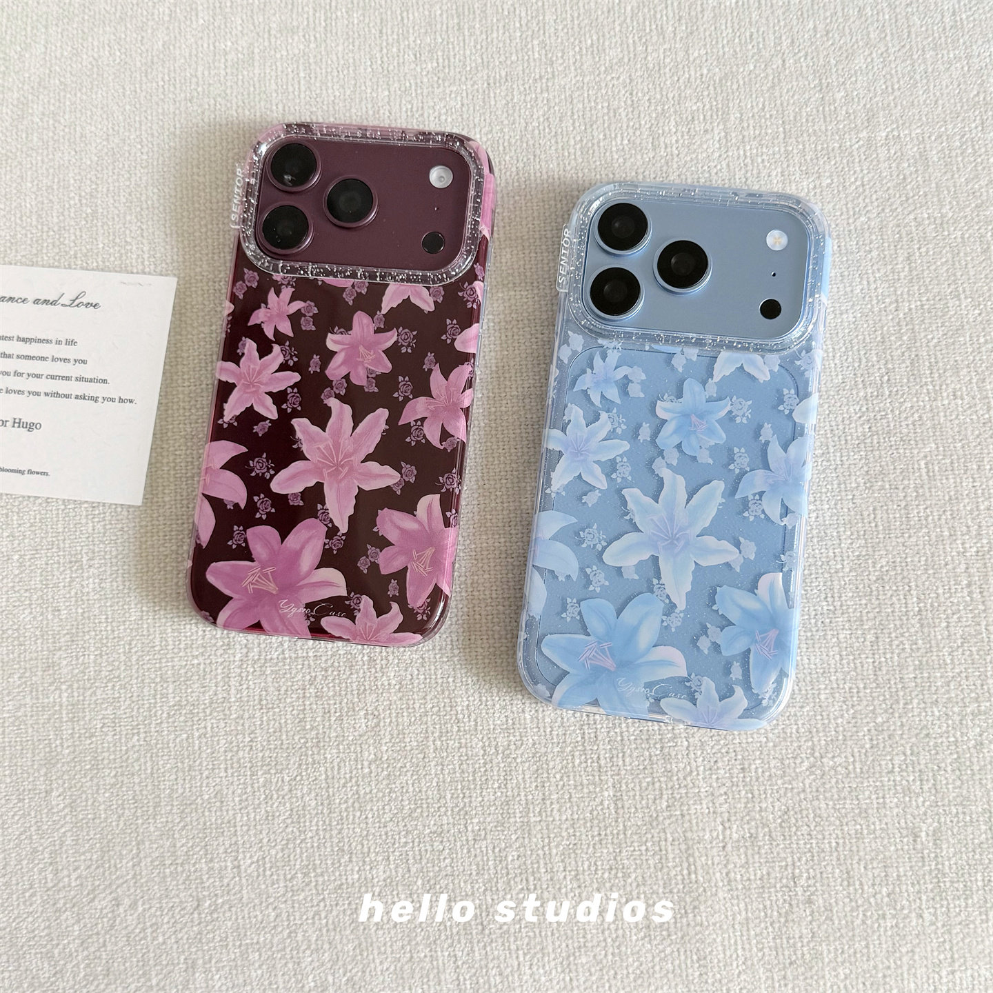 hello studios复古满屏酒红色百合花手机壳适用苹果18promax新款iPhone17PRO双层壳16pro/15