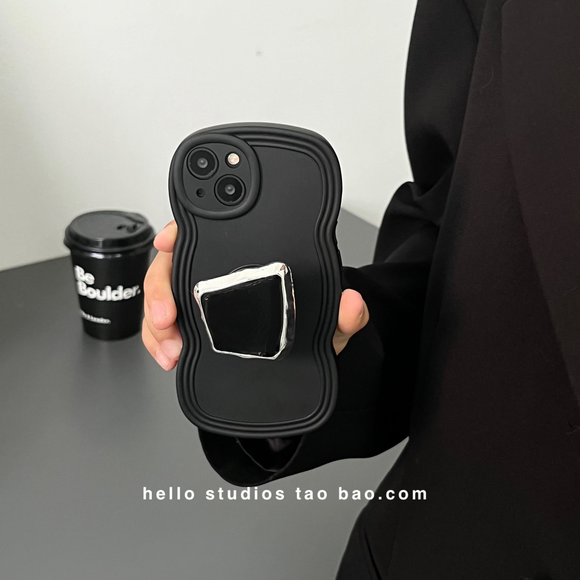 hello studios高级感黑色波浪宝石支架手机壳12适用iPhone15promax苹果15proMax全包13PRO防摔13软11,3C数码配件,手机保护套/壳,淘宝优惠券,粉丝福利购,淘宝优惠卷