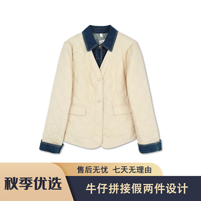 S620 MLF2025秋季牛仔拼接假两件翻领百搭皮棉短款外套MLF6519款