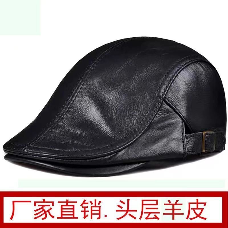 春秋季款保暖男士真皮贝雷帽薄款女士帽牛皮鸭舌帽前进帽子韩版潮