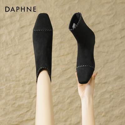 达芙妮时尚短靴2025冬黑色显瘦女