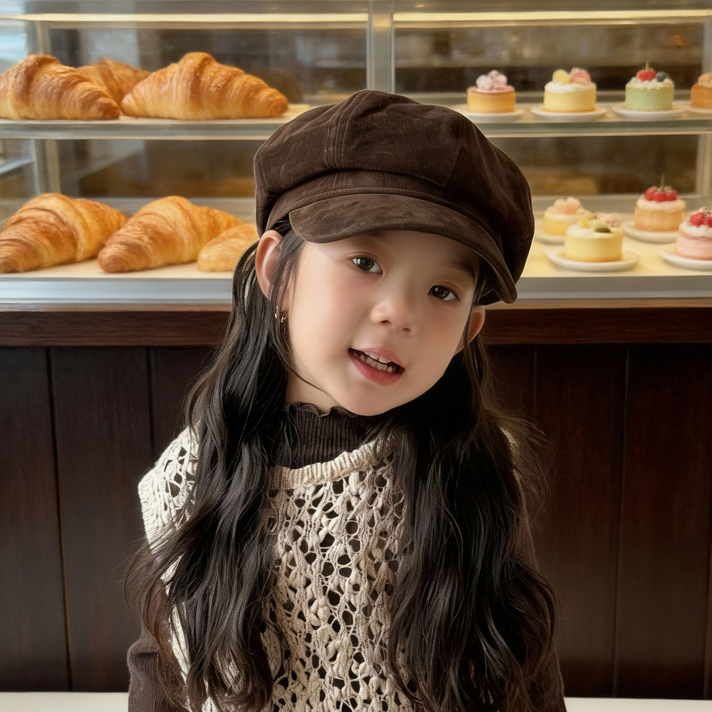 女童帽子秋冬季贝雷帽八角帽洋气