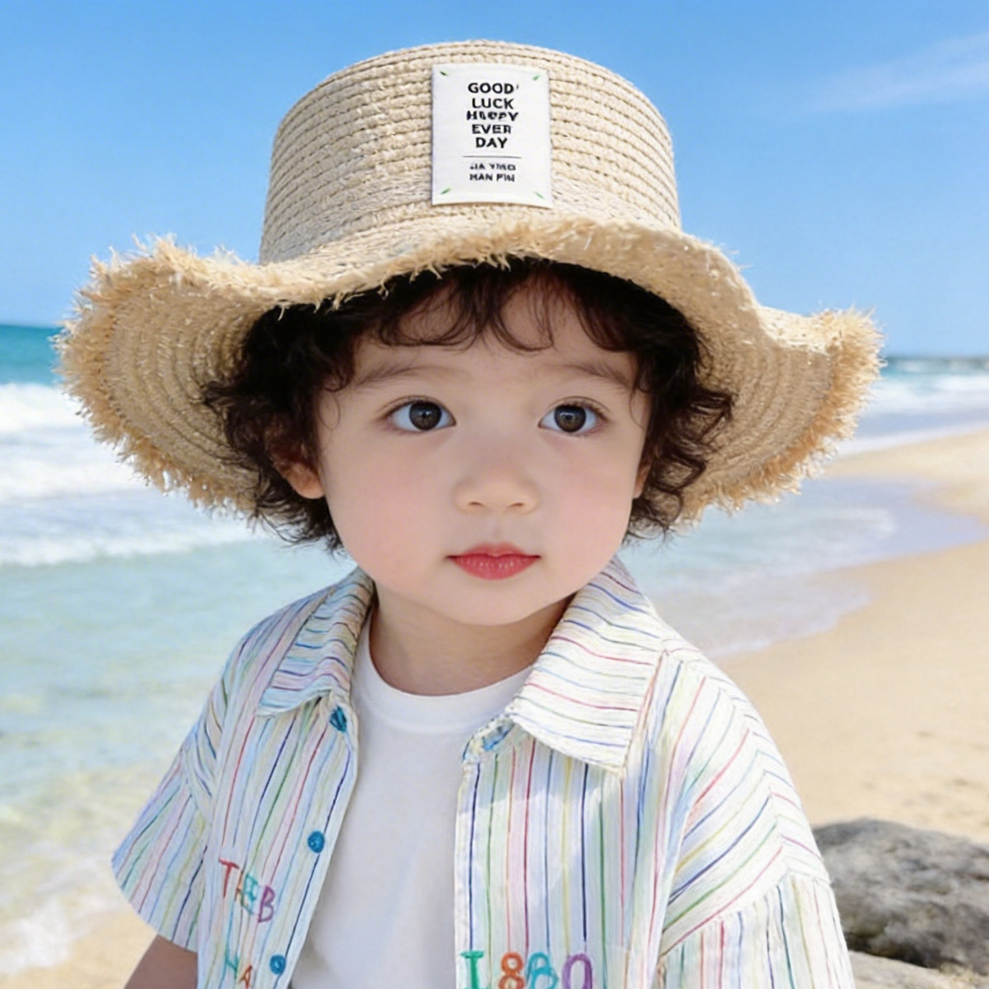 儿童帽子男孩夏季防晒草帽大帽檐