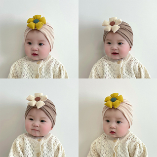 婴儿帽子春秋薄款女宝宝印度帽0一3一6月新生儿胎帽秋冬洋气可爱