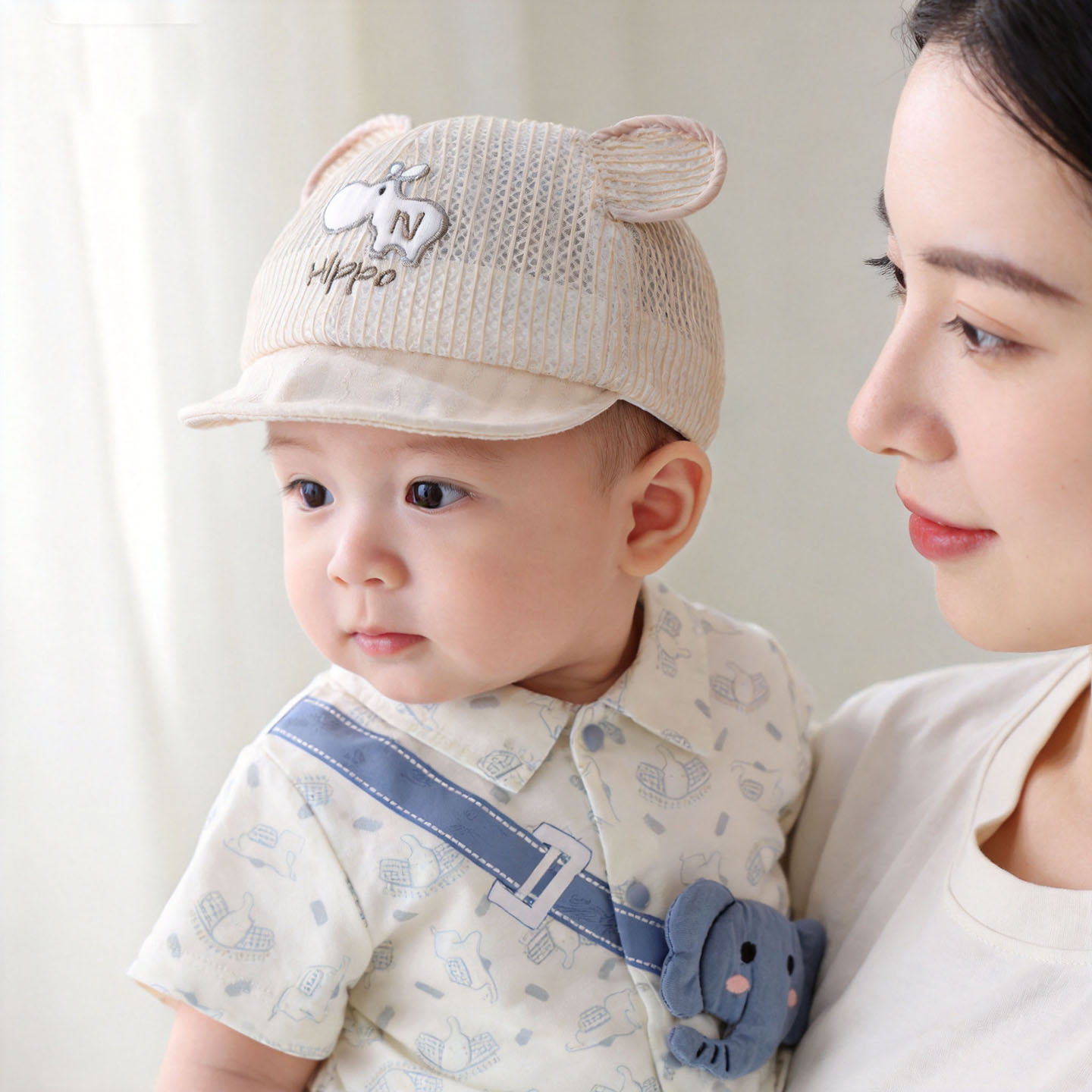 婴儿帽子夏薄款网眼透气遮阳