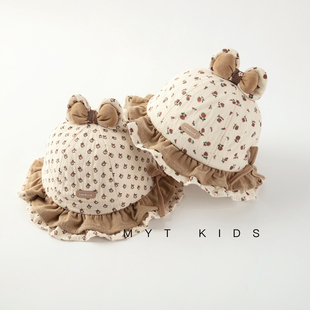 宝宝帽子秋冬季女宝户外遮阳渔夫帽公主风三个月小月龄婴儿盆帽