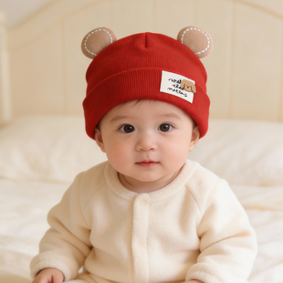 婴儿帽子0到3个月小月龄宝宝红色胎帽洋气可爱超萌秋冬季男宝女宝