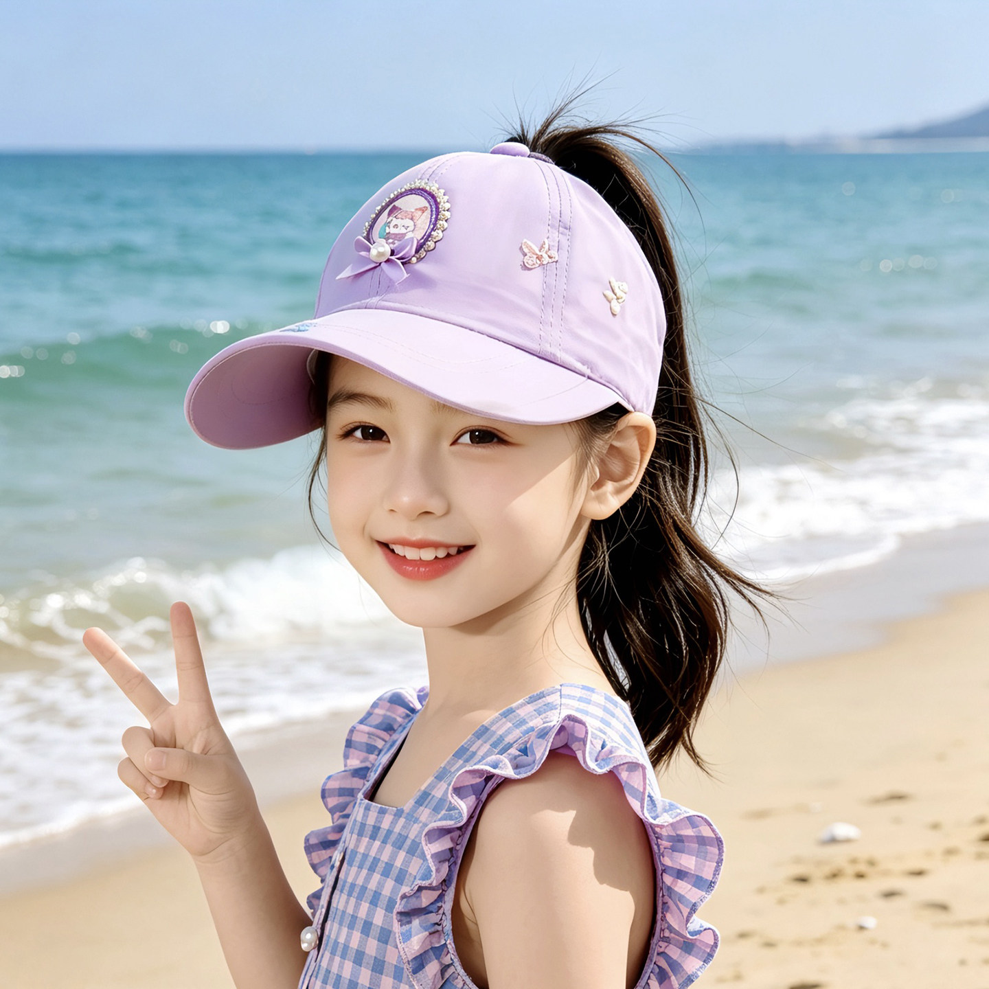 库洛米儿童帽子夏薄款女孩棒球帽洋气可扎马尾女童户外鸭舌帽潮