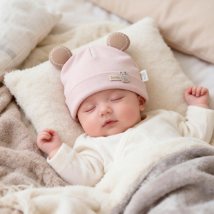 婴儿帽子春秋季女宝宝胎帽0到3个月小月龄护囟门洋气可爱纯棉外出