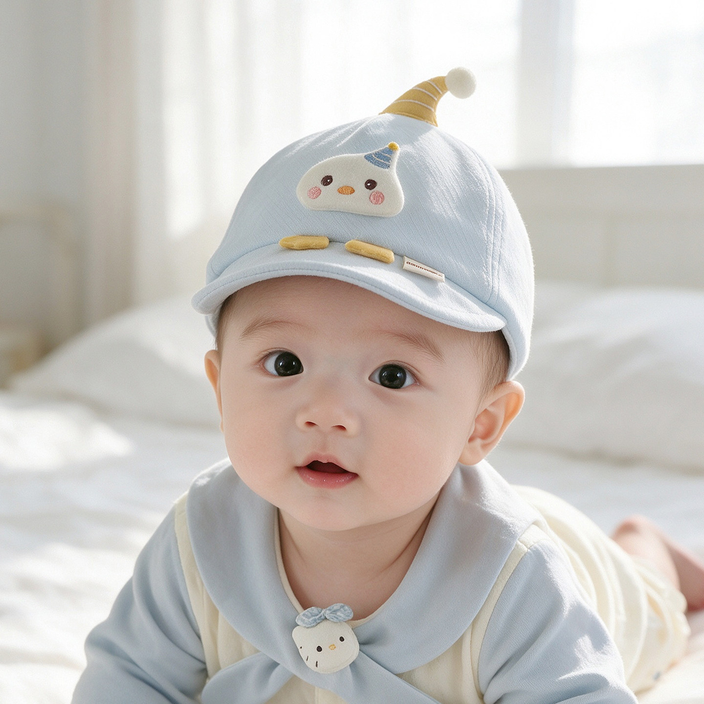 婴儿帽子0到3个月新生儿护囟门软檐鸭舌帽秋冬季洋气可爱男宝宝帽
