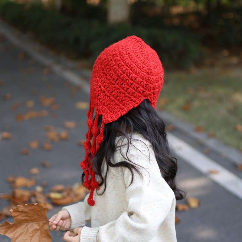 女童帽子2025新款毛线帽防寒洋气儿童护耳保暖秋冬季针织帽女孩帽