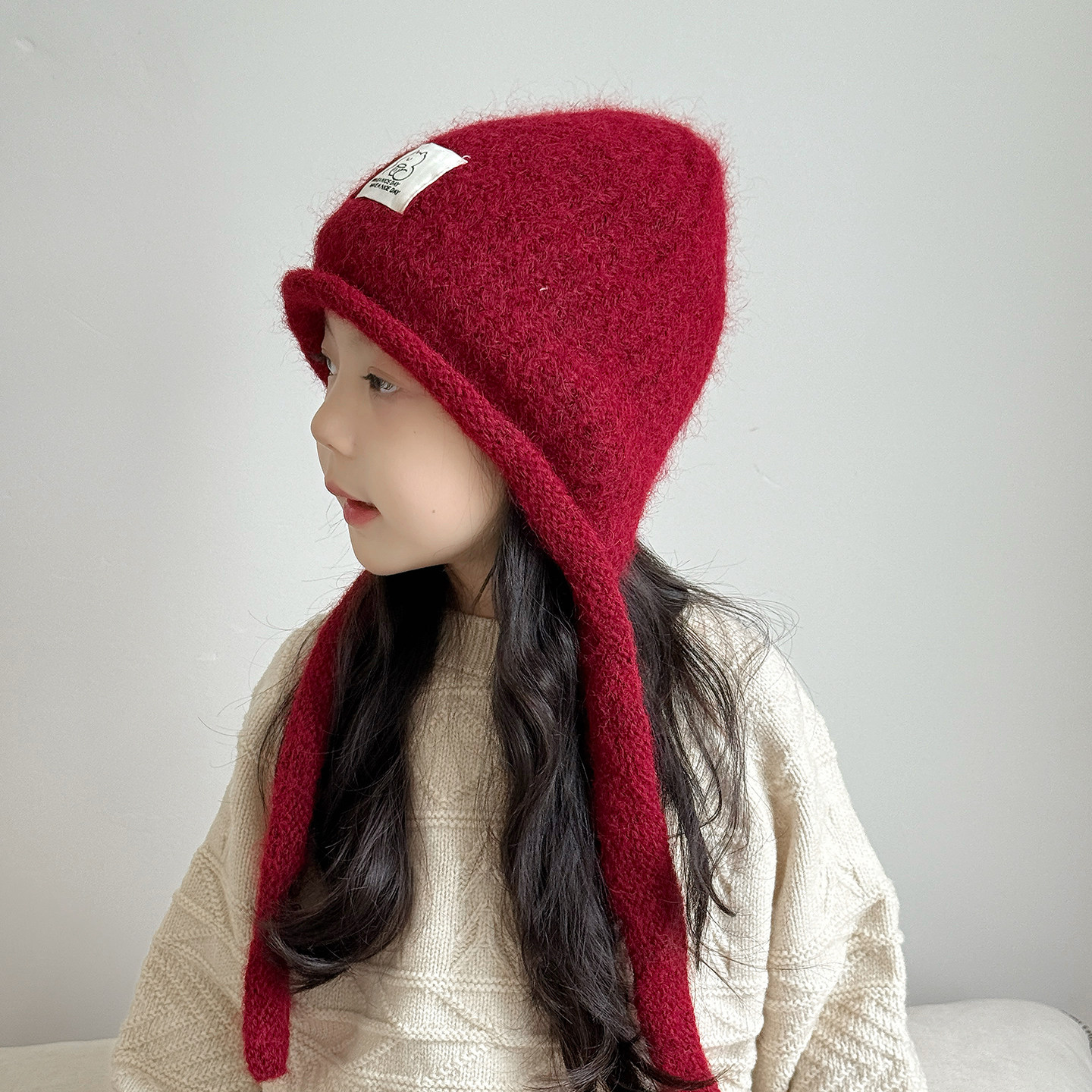 女童帽子2025新款毛线帽冬季儿童户外女孩针织帽韩版洋气保暖红色