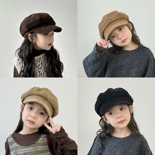 女童帽子秋冬季韩版女孩贝雷帽洋气儿童复古八角帽百搭报童帽冬天