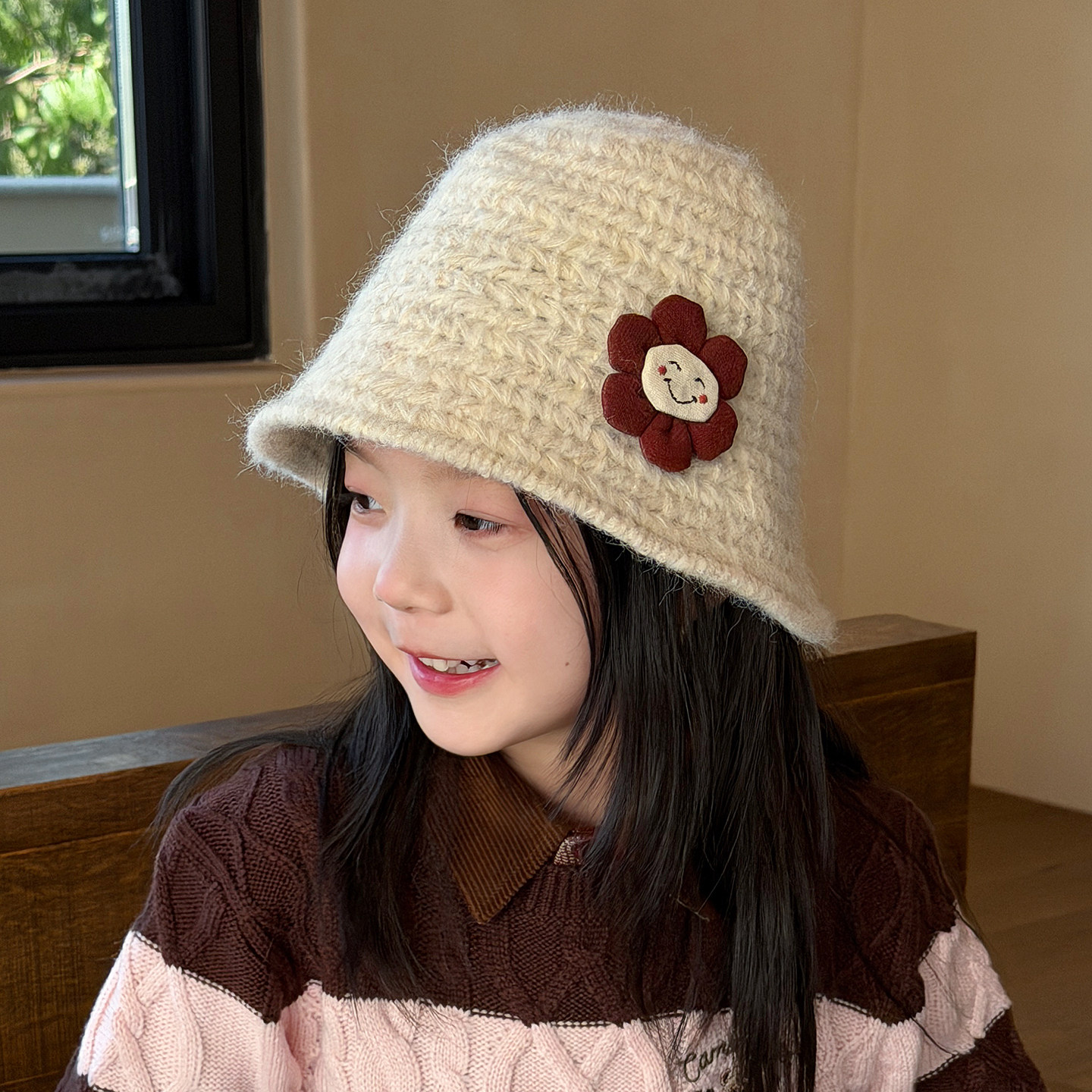 女童帽子秋冬季针织盆帽韩版甜美
