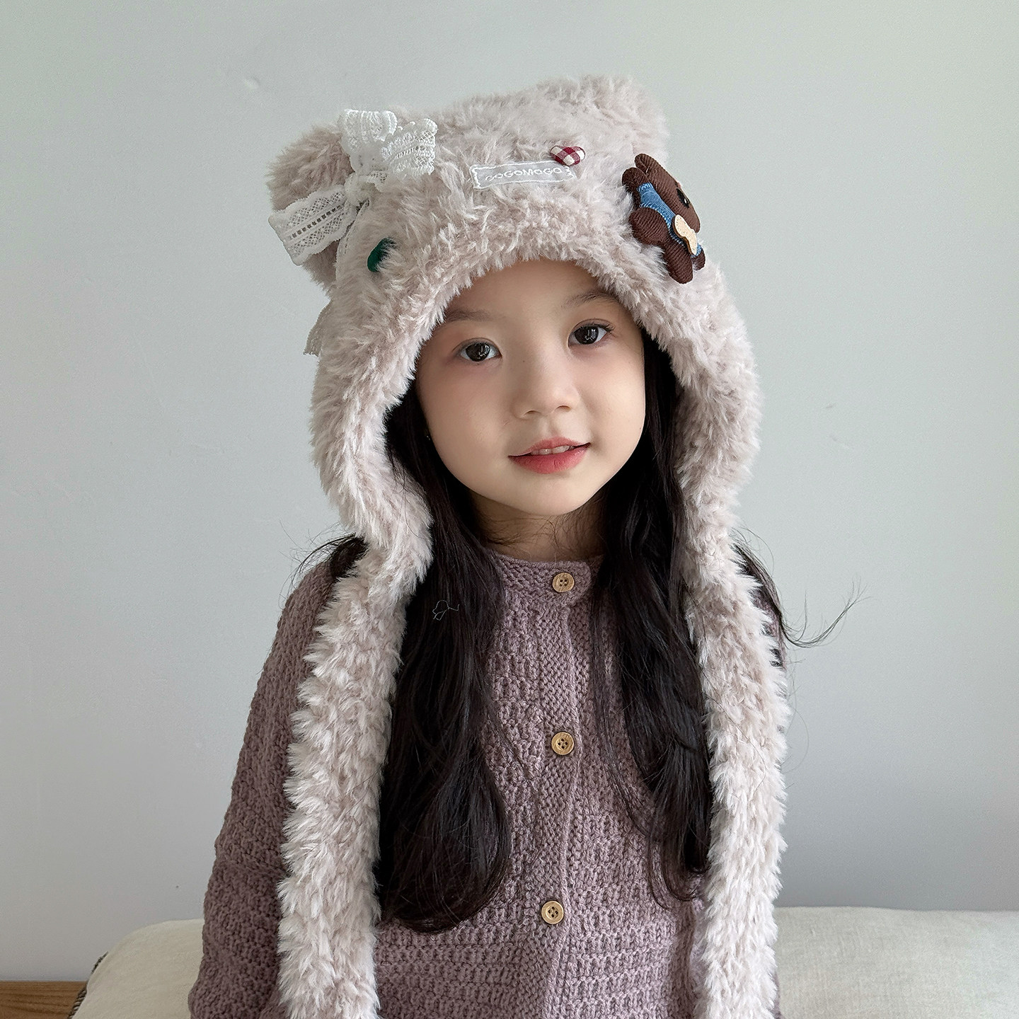 儿童帽子女孩秋冬季可爱洋气毛绒帽保暖护耳毛线帽针织帽女童冬天