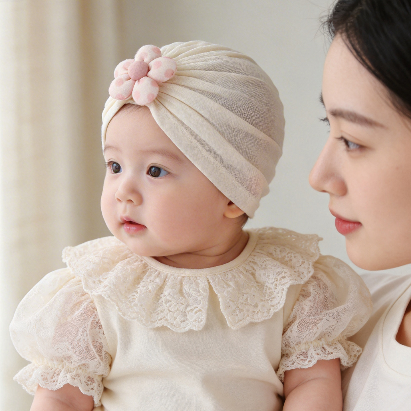 婴儿帽子夏薄款新生儿胎帽洋气宝宝初生儿护囟门印度帽公主风女宝