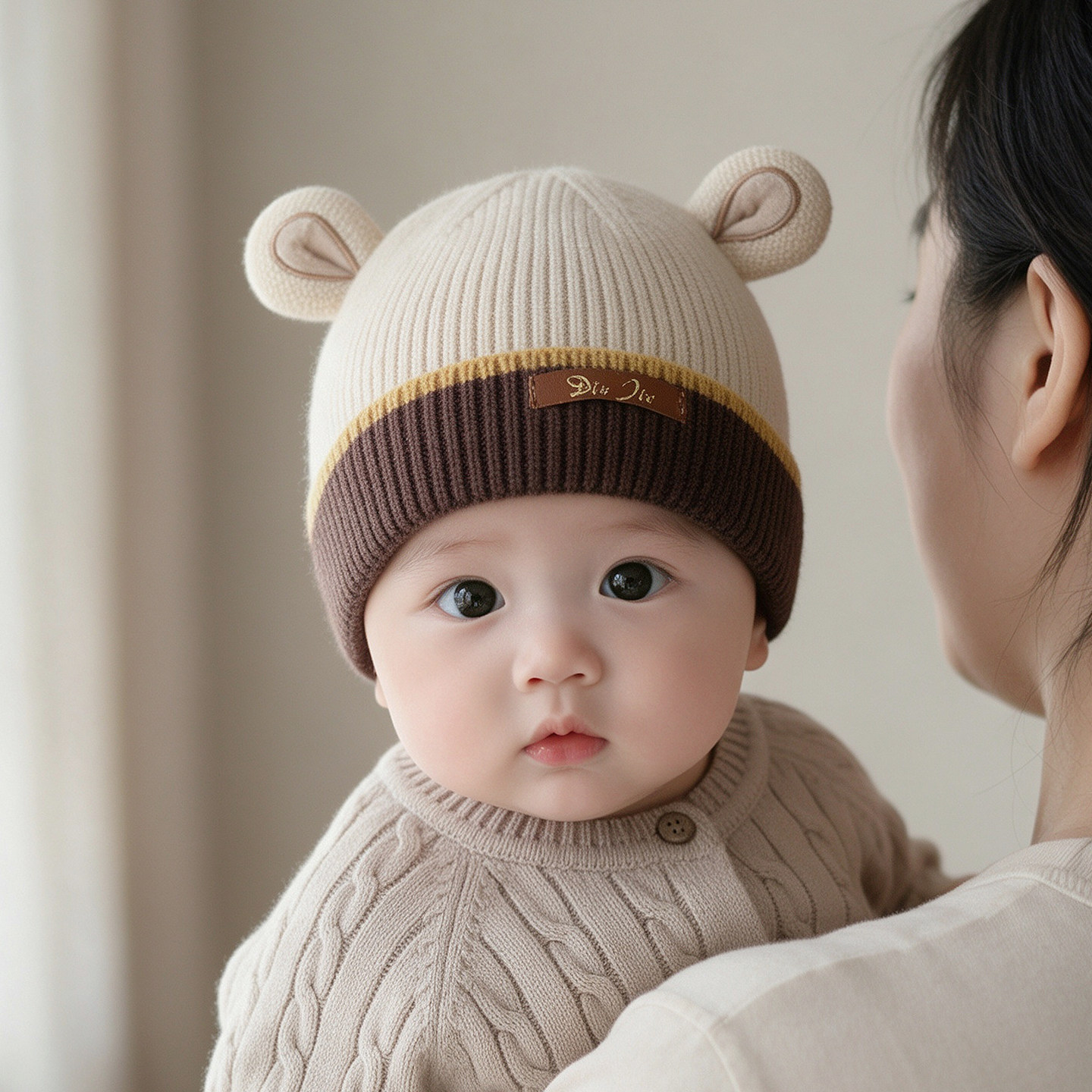 婴儿帽子秋冬季保暖护耳毛线帽冬