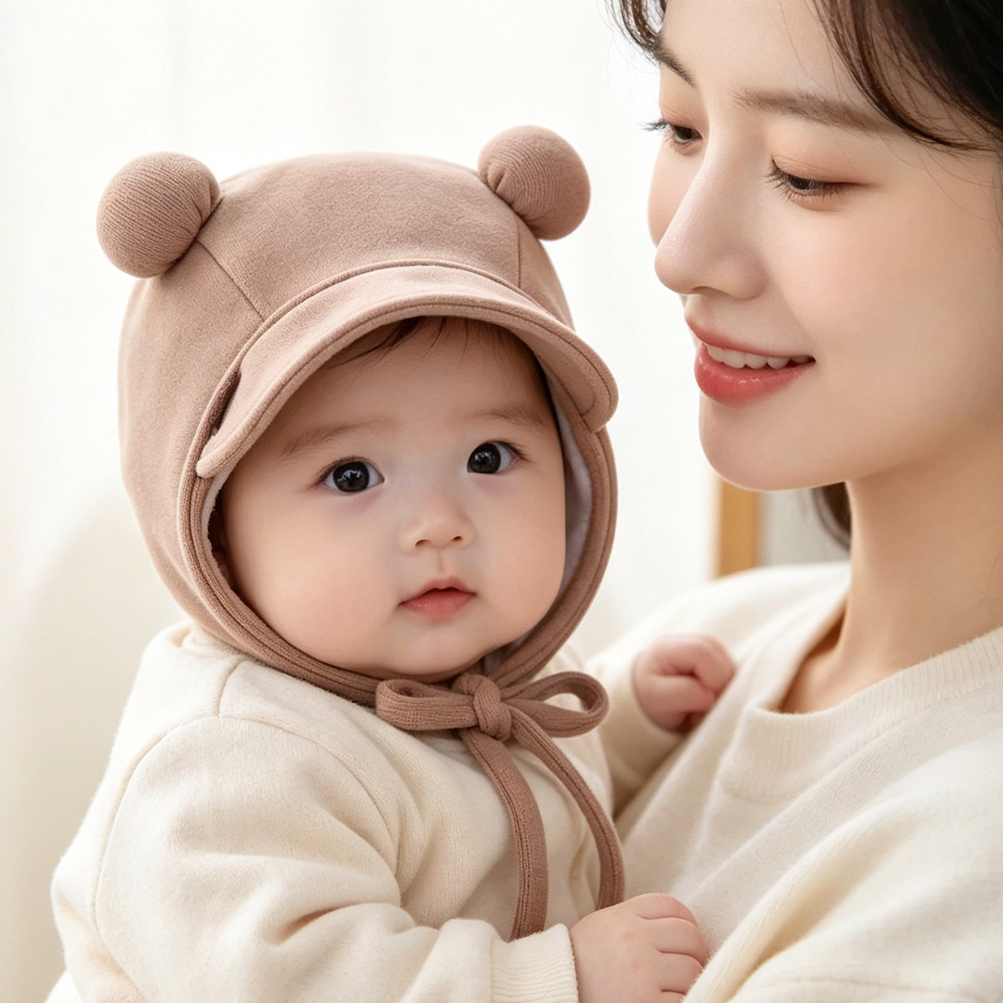 婴儿帽子0到3个月新生儿护耳帽