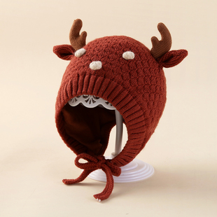 婴儿帽子秋冬季宝宝毛线帽超好看小月龄婴幼儿针织帽保暖护耳防寒