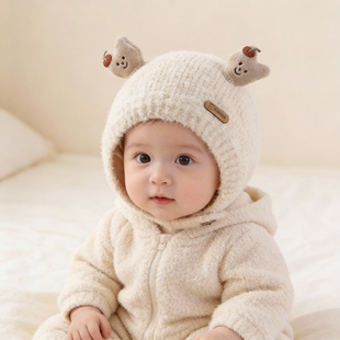 婴儿帽子6到12个月秋冬季小月龄宝宝毛线帽可爱保暖护耳男宝女宝