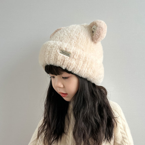 儿童帽子冬季女童毛绒帽子秋冬款