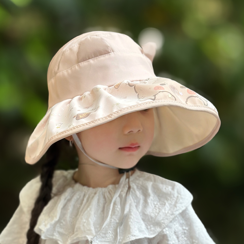 儿童防晒帽子女童大帽檐遮脸帽户外女孩防紫外线遮阳太阳帽空顶帽