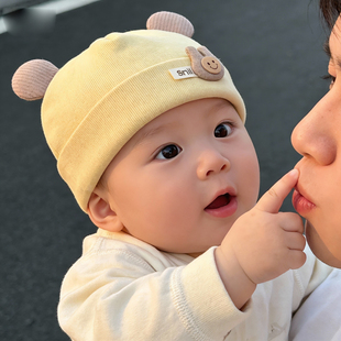 婴儿帽子6到12个月男宝宝秋冬季 保暖护耳套头帽外出可爱小月龄帽