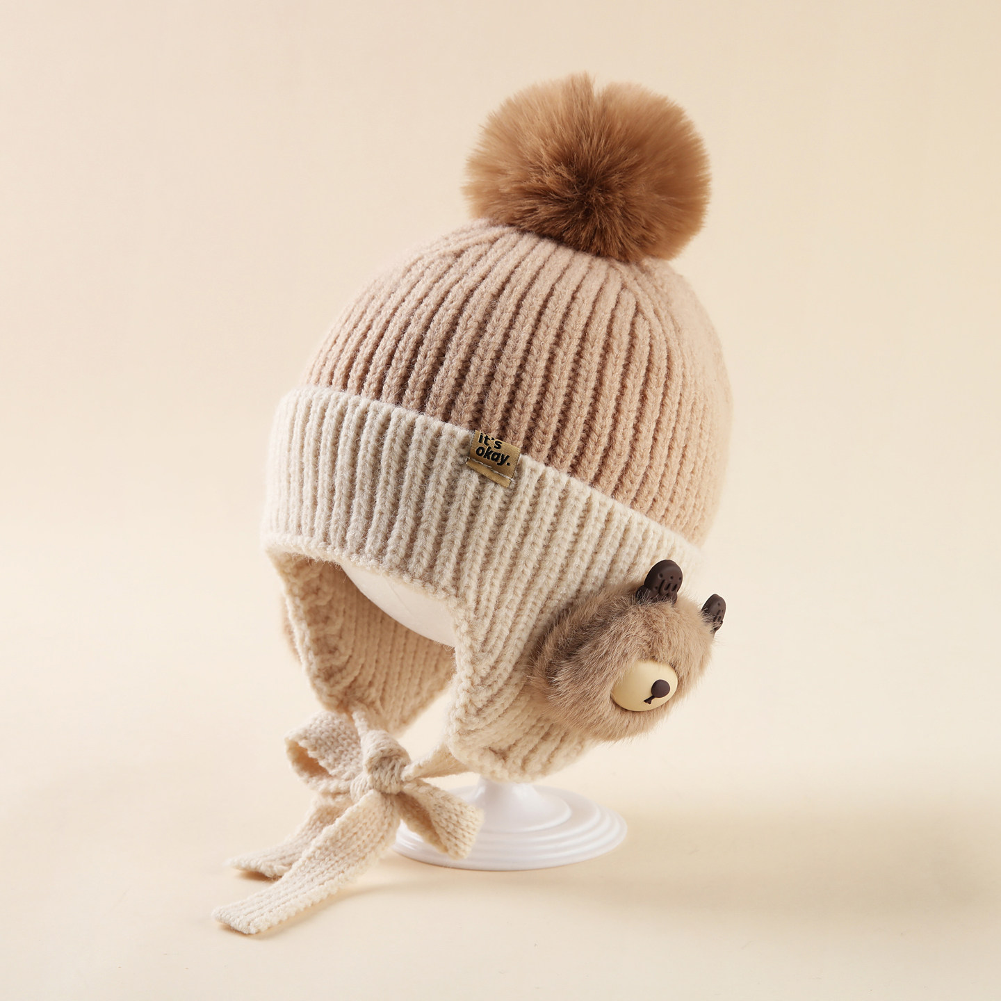 儿童帽子男孩2025新款秋冬季毛线帽男童保暖护耳针织帽洋气可爱