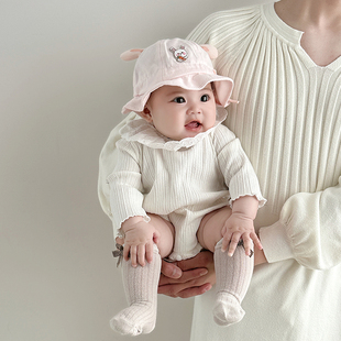 新生婴儿帽子春秋款宝宝遮阳渔夫帽0到3个月防晒小月龄女宝公主帽