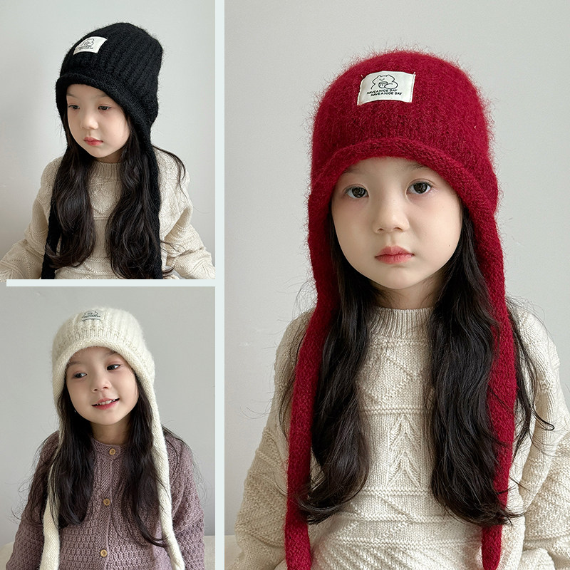 儿童冬季帽子保暖加厚护耳毛线帽女孩洋气可爱针织帽防风女童红色