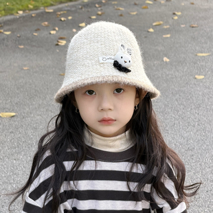 儿童帽子女孩2025新款渔夫帽秋冬季甜美洋气女童针织帽韩版盆帽潮